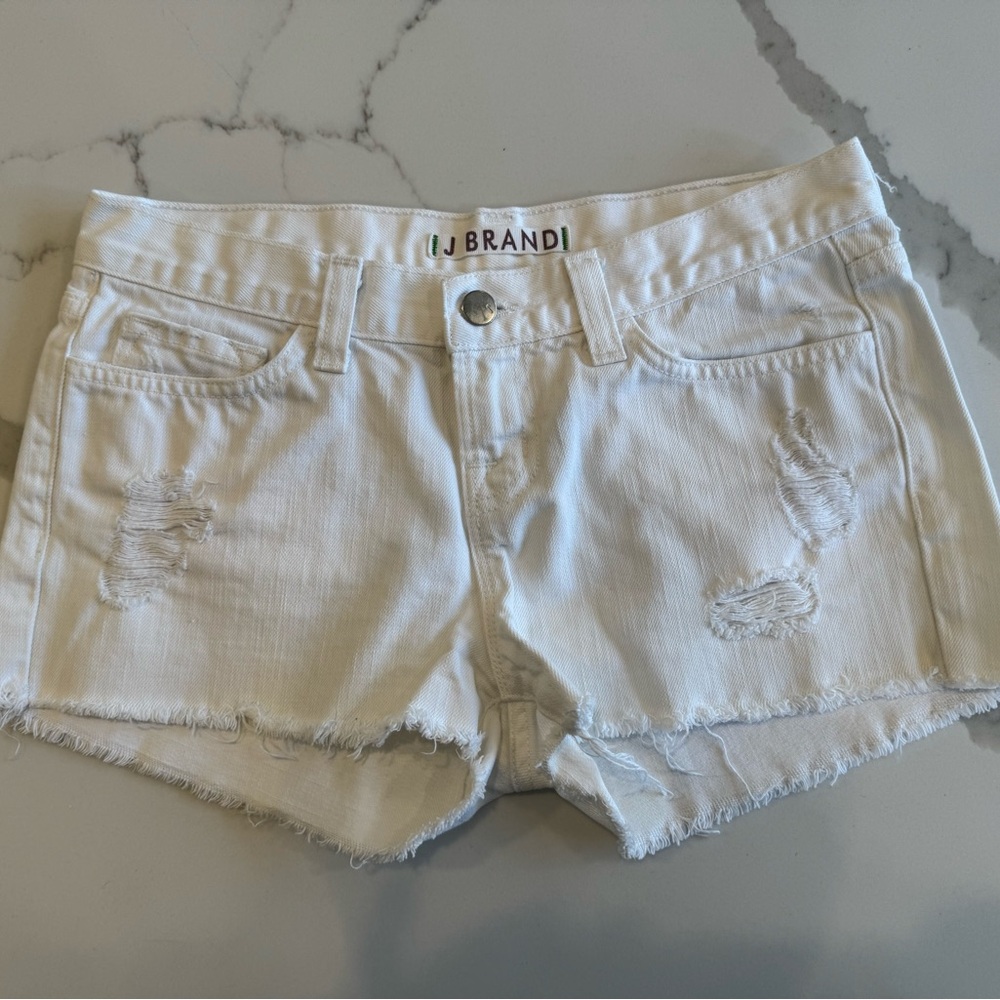 J Brand White Jean Shorts Distressed Cut-Off Style